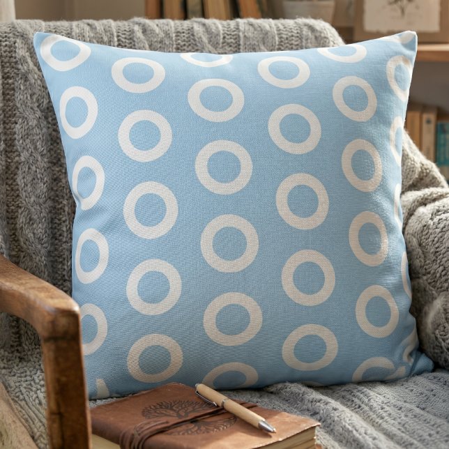 Modern Light Blue White Circle Ring Pattern  Cushion (Creator Uploaded)