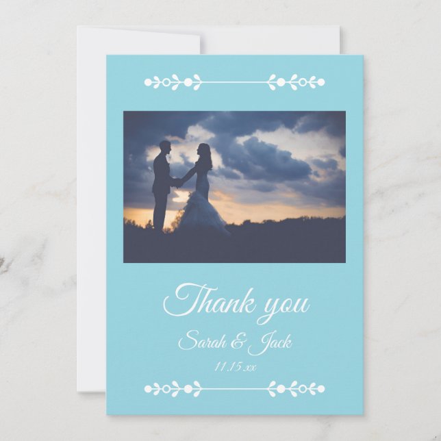 Modern Light Blue & White Flat Thank You Card (Front)