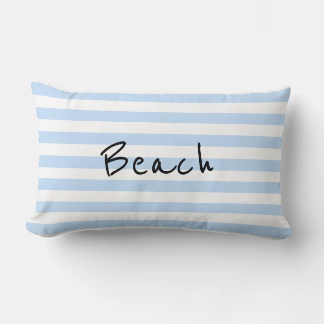 Modern light blue white stripes Beach ocean pillow (Front)