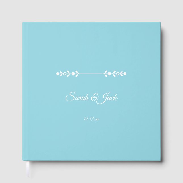Modern Light Blue & White Wedding Guest Book (Front)