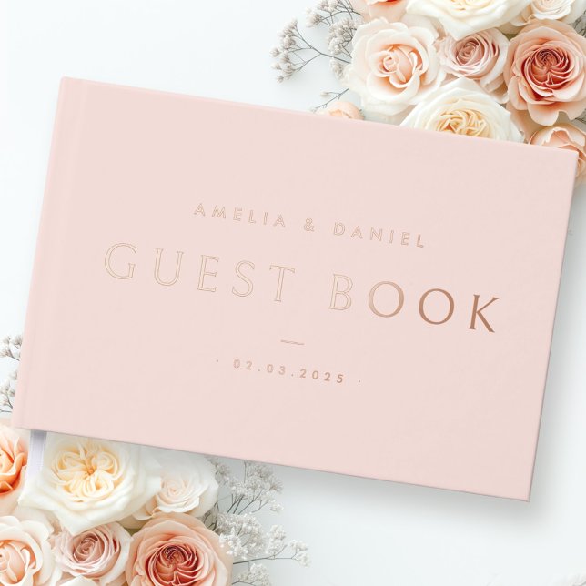 Modern light blush pink wedding names date real guest book (Modern light blush pink wedding names date real foil guest book)