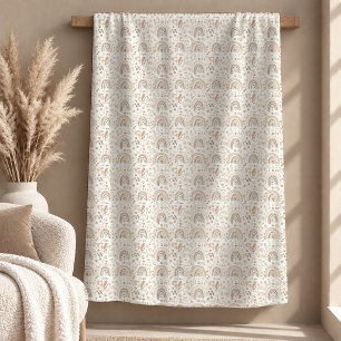 Modern Light Brown Beige Boho Rainbow Blanket Art
