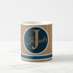 Modern Light brown blue Monogram Elegant Coffee Mug