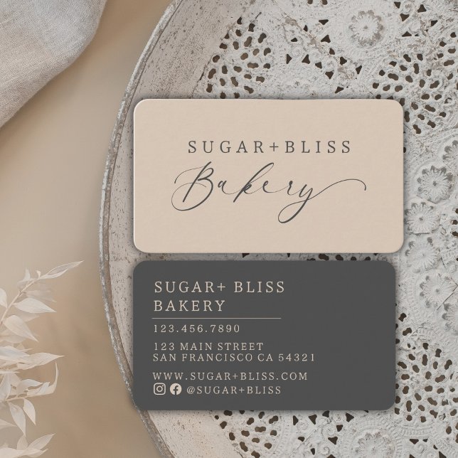 Modern Light Brown Handwritten Script Bakery Business Card (Creator Uploaded)