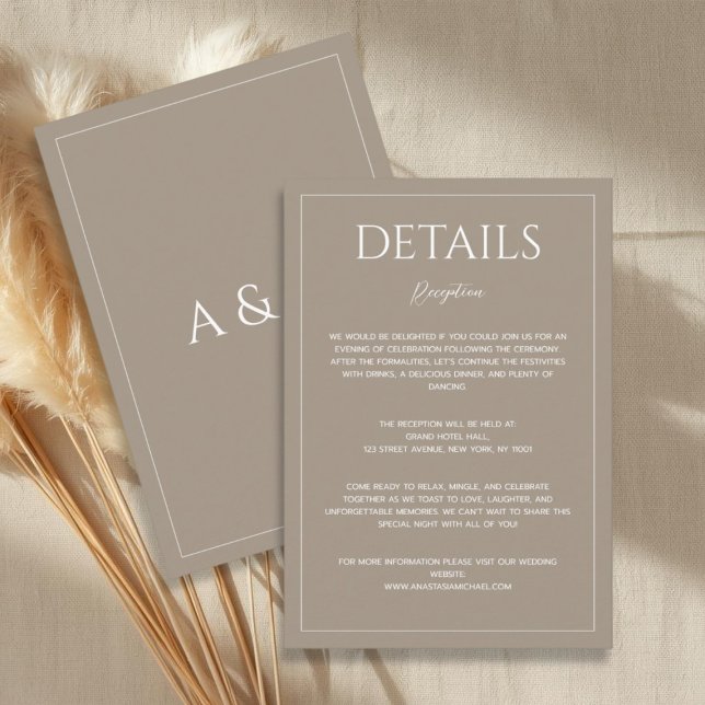 Modern light brown minimalist wedding details enclosure card (Creator Uploaded)
