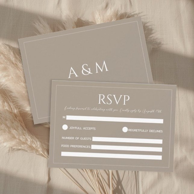 Modern light brown minimalist wedding RSVP card (Creator Uploaded)