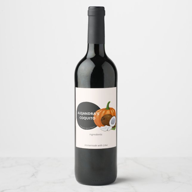 Modern Light Cream Pumpkin Spice Coquito Bottle Wine Label (Front)