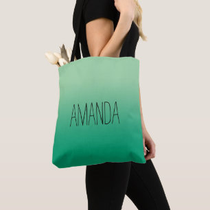 Modern Light Dark Green Gradient Handwritten Name Tote Bag
