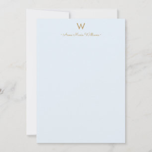 Modern Light Dusty Blue Gold Script Monogram Card