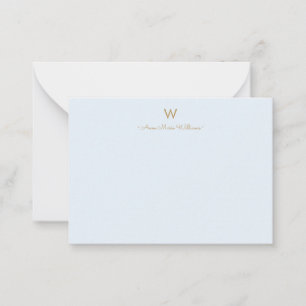 Modern Light Dusty Blue Gold Script Monogram Card