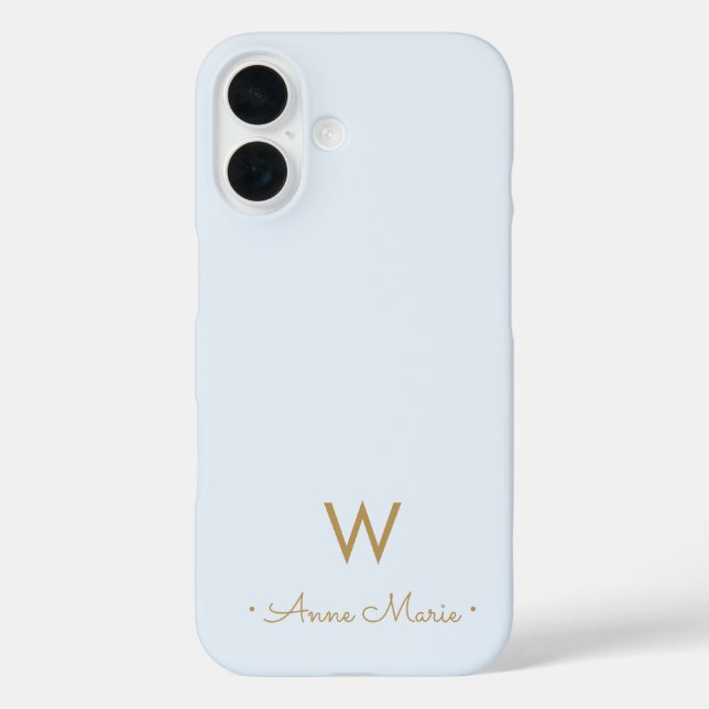 Modern Light Dusty Blue Gold Script Monogram Case-Mate iPhone Case (Back)
