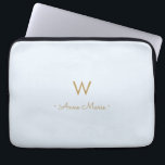 Modern Light Dusty Blue Gold Script Monogram Laptop Sleeve<br><div class="desc">A modern,  elegant monogram design with gold handwritten minimalist script typography and sans serif block typography on an elegant pale pastel Light Dusty Blue background. The monogram and name can be easily personalised.</div>