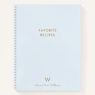 Modern Light Dusty Blue Gold Script Monogram  Notebook