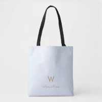 Modern Light Dusty Blue Gold Script Monogram