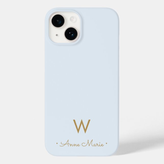 Modern Light Dusty Blue Script Monogram Case-Mate iPhone Case (Back)