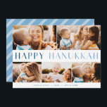 Modern Light | Elegant Hanukkah 5 Photo Collage Holiday Card<br><div class="desc">Share the joy of Hanukkah with these colourful photo collage cards featuring 5 of your favourite landscape or horizontal orientated photos. "Happy Hanukkah" appears through the centre in modern bicolor type,  with your family name,  custom greeting (shown with "love and light") and the year along the bottom.</div>