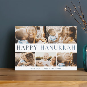Modern Light   Elegant Hanukkah 5 Photo Collage Holiday Card