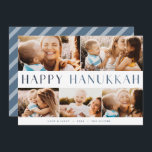 Modern Light | Elegant Hanukkah 5 Photo Collage Holiday Card<br><div class="desc">Share the joy of Hanukkah with these colourful photo collage cards featuring 5 of your favourite landscape or horizontal orientated photos. "Happy Hanukkah" appears through the centre in modern bicolor type,  with your family name,  custom greeting (shown with "love and light") and the year along the bottom.</div>