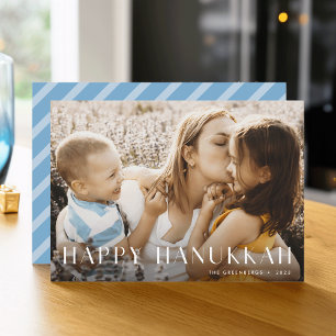 Modern Light   Elegant Single Photo Hanukkah Holiday Card