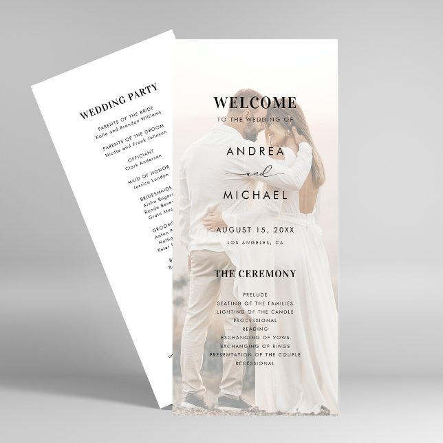 Modern Light Faded Transparent Photo Wedding Program (Creator Uploaded)
