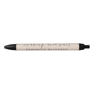 Modern light gold glitter blush ombre makeup name black ink pen