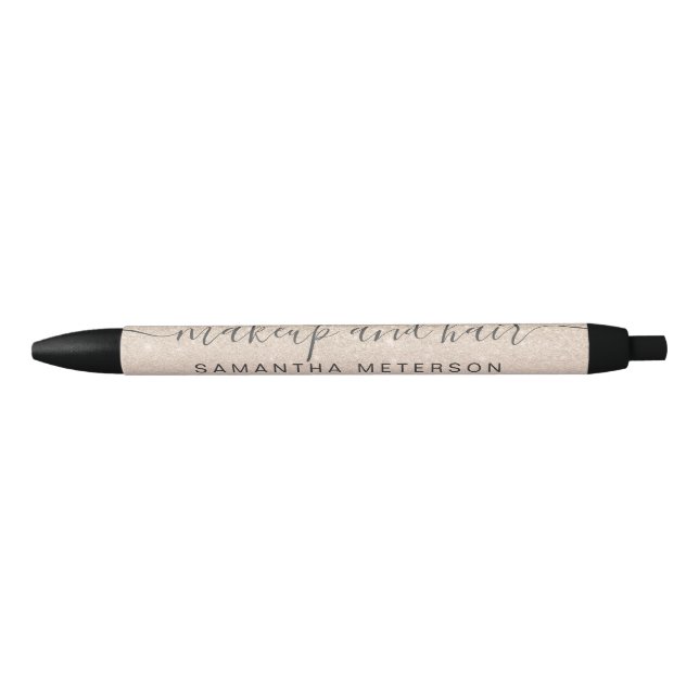 Modern light gold glitter blush ombre makeup name black ink pen (Front)