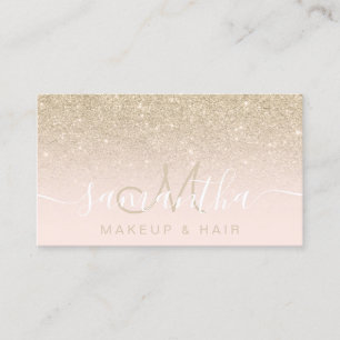 Modern light gold glitter ombre blush makeup hair business card