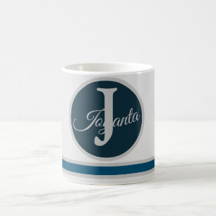 Modern Light greay blue Monogram Elegant Coffee Mug