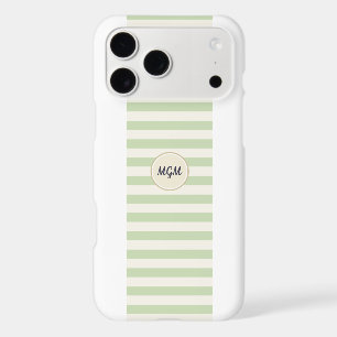 Modern Light Green and Cream Striped Monogram