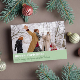 Modern Light Green Merry Christmas Wide Photo Holiday Card