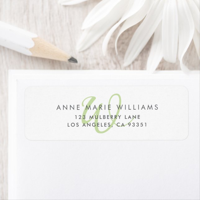 Modern Light Green Script Monogram Return Address Label (Insitu)