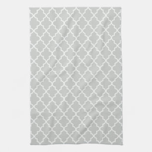 Modern Light Grey and White Moroccan Quatrefoil Tea Towel