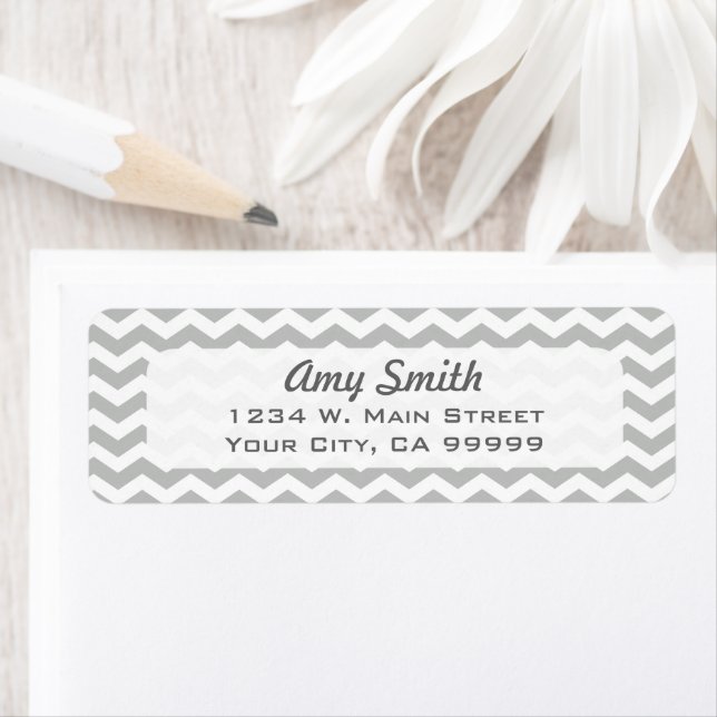 Modern Light Grey Chevron Pattern Return Address Label (Insitu)