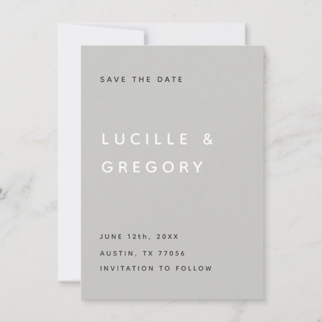 Modern Light Grey Editorial All Caps Save The Date (Front)