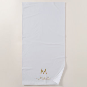 Modern Light Grey Gold Script Monogram Beach Towel