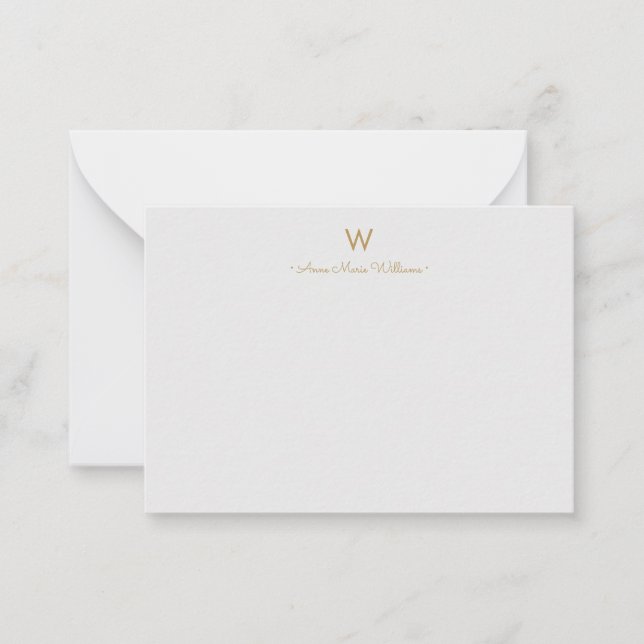Modern Light Grey Gold Script Monogram Card (Front)