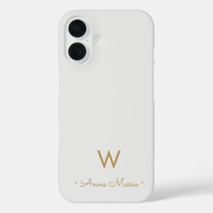 Modern Light Grey Gold Script Monogram iPhone 16 Case