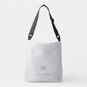 Modern Light Grey Gold Script Monogram Crossbody Bag