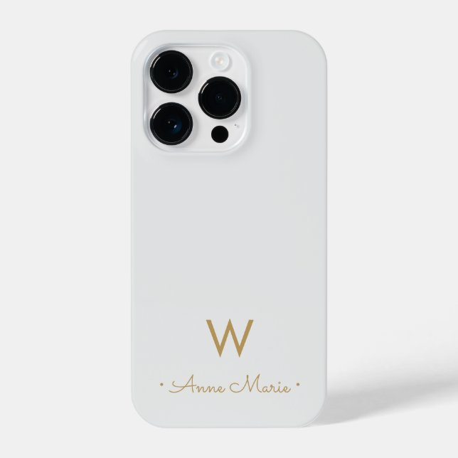 Modern Light Grey Gold Script Monogram iPhone Case (Back)