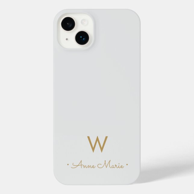 Modern Light Grey Gold Script Monogram iPhone Case (Back)