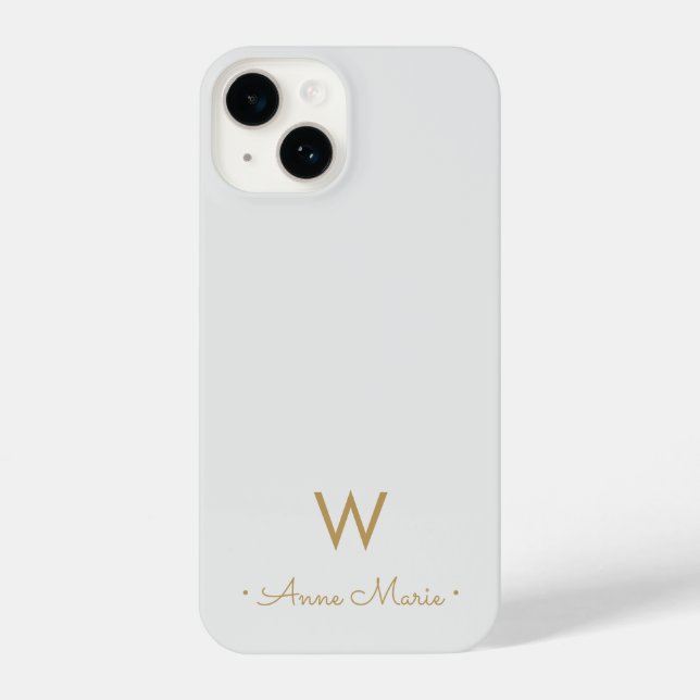 Modern Light Grey Gold Script Monogram iPhone Case (Back)