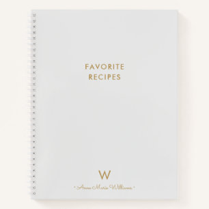 Modern Light Grey Gold Script Monogram Notebook