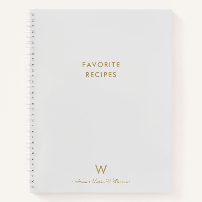 Modern Light Grey Gold Script Monogram Notebook (Front)