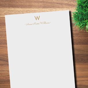 Modern Light Grey Gold Script Monogram Notepad