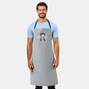 Modern light grey man monogram name apron