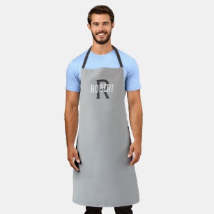 Modern light grey man monogram name apron