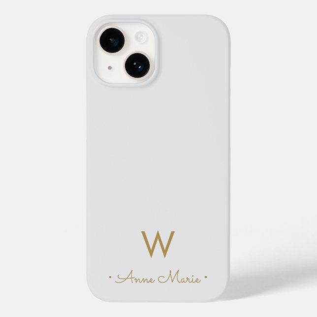 Modern Light Grey Script Monogram Case-Mate iPhone Case (Back)