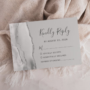 Modern Light Grey Silver Agate Wedding RSVP Card