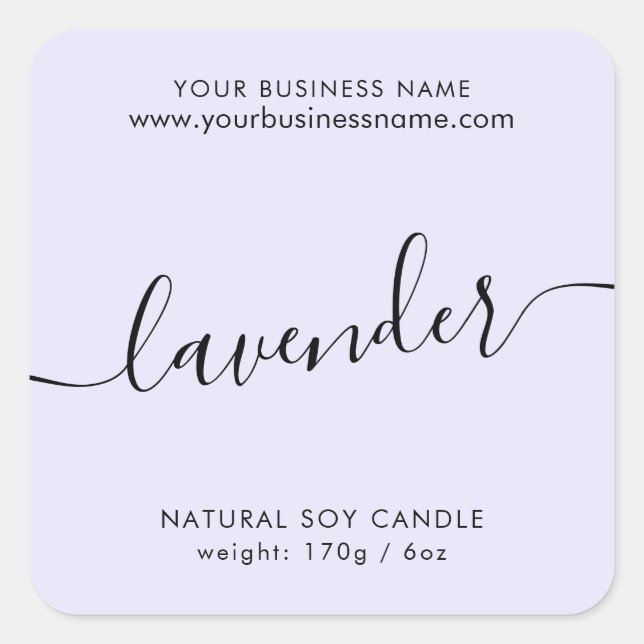 Modern light lavender script candle product label (Front)
