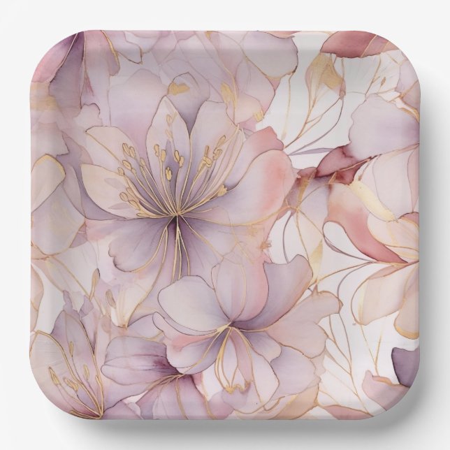 Modern Light Lilac Floral  Paper Plate (Front)